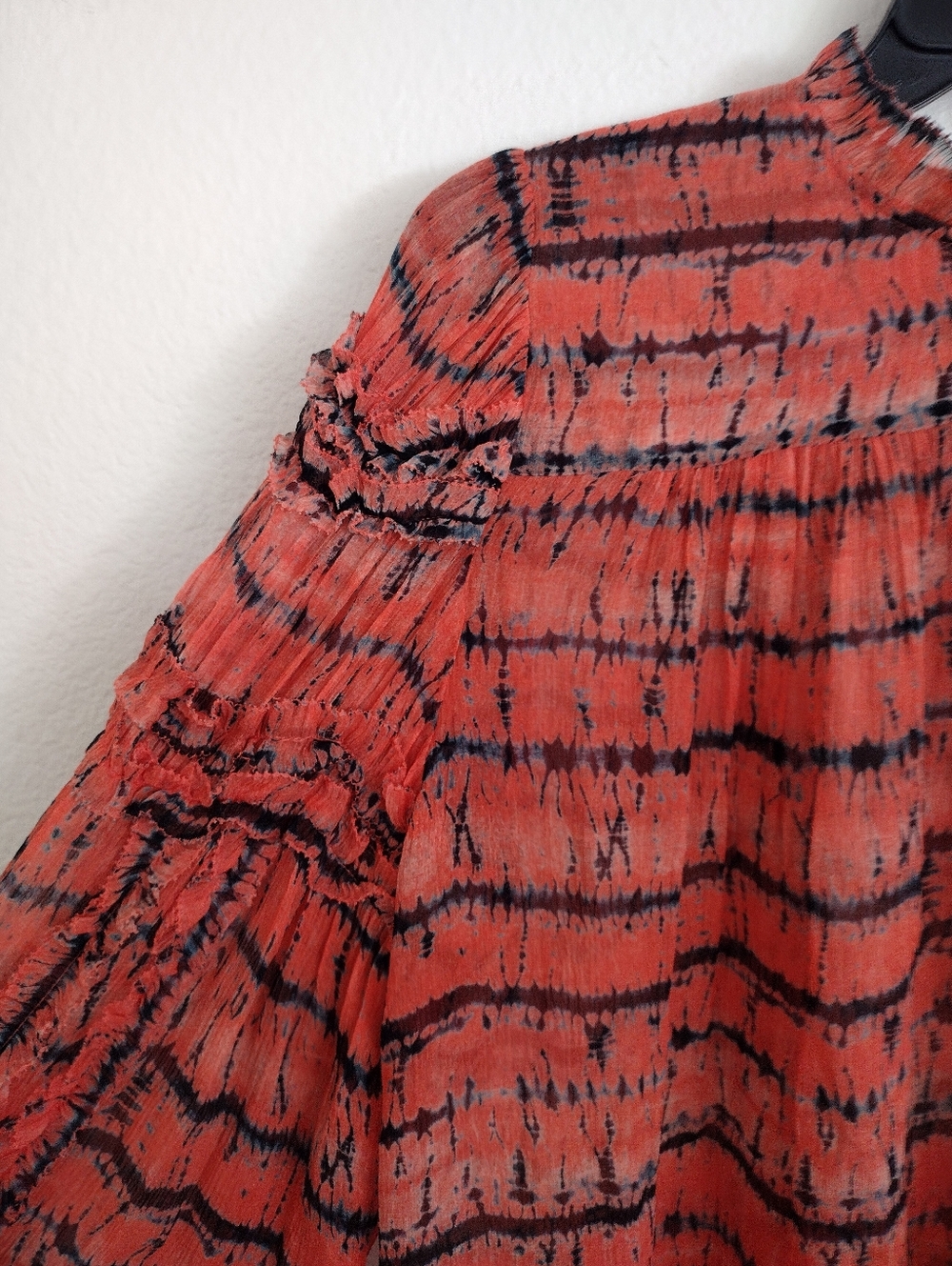Ulla Johnson Mari Silk Blouse In Chili Tie Dye Orange Red Black Size 2 - Picture 6 of 16